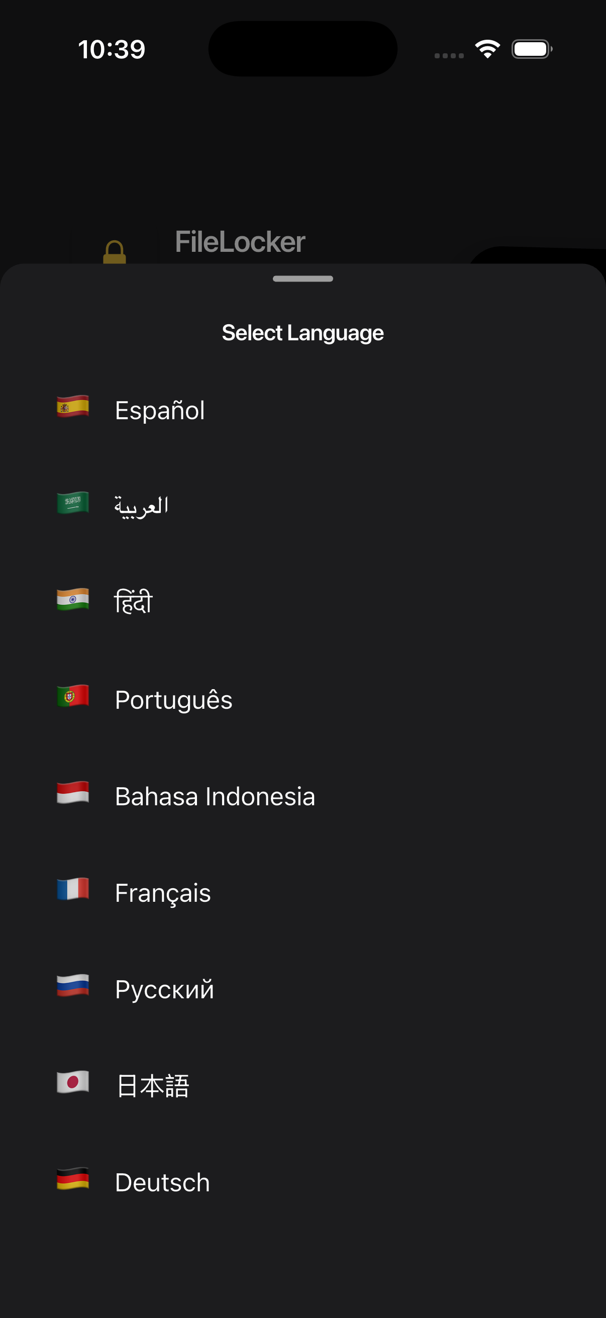 Language Settings - Dark Theme